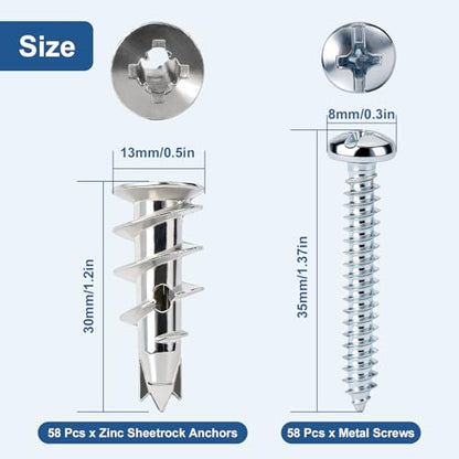 116 Pcs Metal Drywall Anchors Zinc Self-Drilling Screws Kit