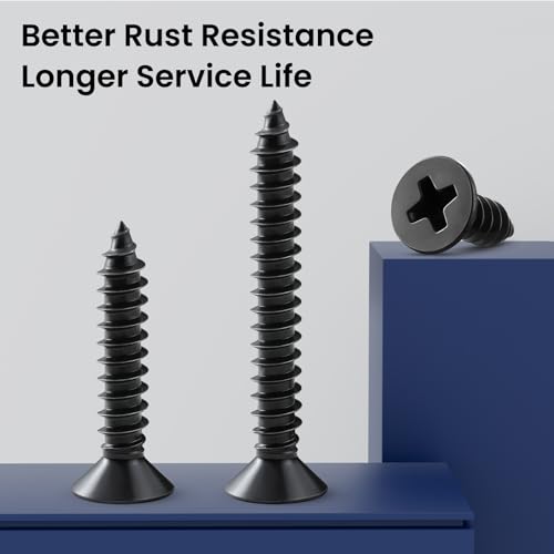 80PCS Wood Screws 2 Inch, #8 x 2 Black Screws, Black Dacromet Flat Head Phillips Self Tapping Suitable for Furniture, Woodworking - size: 8 x 2"