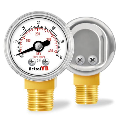 1-Inch Mini Pressure Gauge, 0-60 PSI / 0-400 kPa, Dual-Scale Dial, 1/8” NPT Bottom Mount, Stainless Steel Gauge for Coffee Machines, Motorboats, Water Pumps, and Pneumatic Tools - size: 0-60 PSI, style: Lower Monut