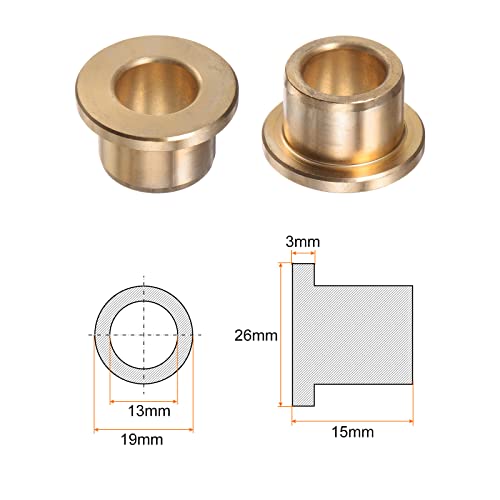 HARFINGTON 2pcs Flange Bearing Sleeve 13mm Bore 19mm OD 15mm Length 3mm Flange Thickness Bronze Bushing Self-Lubricating Bushings Sleeve for Industrial Equipment - size: 13mmx19mmx15mm