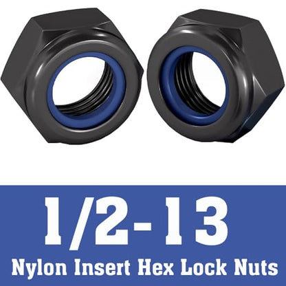 1/2-13 Lock Nut, Nylon Insert Hex Locknuts Locking Hex Nuts, Black e-Coating Stainless Steel, 20-Pack - size: 1/2-13