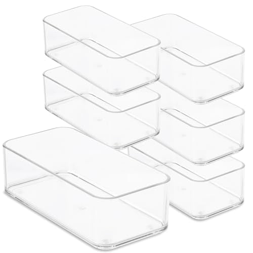 primebox Plastic Clear Drawer Organizers. Bathroom, Kitchen, Bedroom, Nail Polish, Office Organizer Bins, Storage Trays. Heavy Duty, Stackable. 6" x 3" x 2" Set of 6 - size: 6" x 3" x 2"