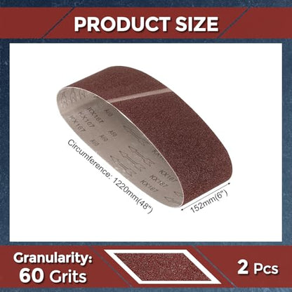2 Pcs Sanding Belts 6 x 48 Inch 60 Grit Aluminum Oxide - size: 6 x 48 Inch(60 Grits)