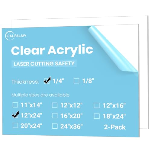 CALPALMY 12 x 24 x 1/4 inch Clear Cast Acrylic Plexiglass Sheet, 2-Pack - color: Clear (Laser Cut), size: 12x24", 1/4" Thick