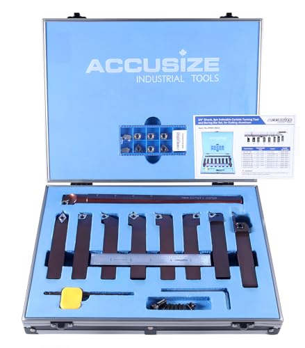 Accusize 3/4 in Shank Indexable Carbide Turning Tool Set, 3988-0034 - size: 9 plus 10 Inserts, for Aluminum
