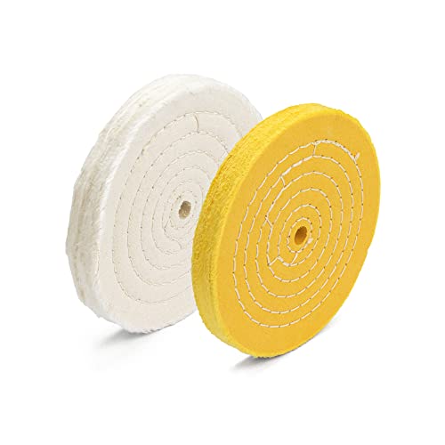 ENKAY - 6" Spiral Sewn and Treated Buffing Wheels (2 Pack) for Polishing Metal and More, for Use with Polishing Compounds, Buffing Machines & Bench Grinders