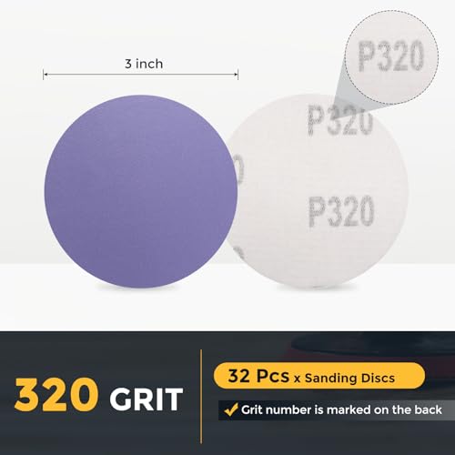 HARFINGTON 32 Pcs 3 Inch Sanding Disc 320 Grit Purple Aluminum Oxide - size: 3 Inch(320 Grit)