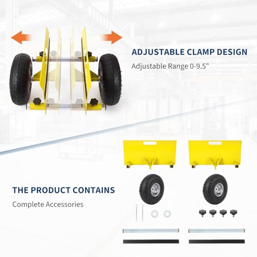 600 LBS Panel Dolly, Door Dolly Adjustable Drywall Mover with 10" Tires - size: Yellow-2 PCS