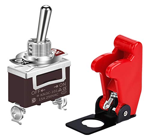 DaierTek Safety Cover Toggle Switch Guard ON Off Red Aircraft Covered 20A 12V Toggle Rocker Switch 120V AC 12 Volt DC Heavy Duty 2 Pin SPST for Car Truck Automotive - size: Screw ON/OFF with Safety Cover