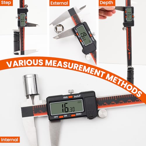 HARDELL 8 Inch Digital Calipers with LCD, Stainless & Auto-Off - size: 8 Inch