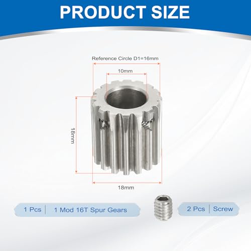 uxcell 1 Mod 16T Spur Gear 10mm Bore, 304 Stainless Steel Pinion Gear - size: 1 Mod 16T, 10mm