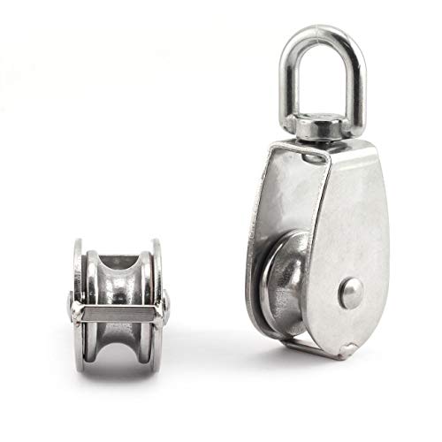 1-Pack M20 Single Pulley Block Stainless Steel Heavy Duty Hardware Single Wheel Swivel Rigging Lifting Wheel Fixed Pulley for Wire Rope Loading 75kg - size: 1-Pack M20