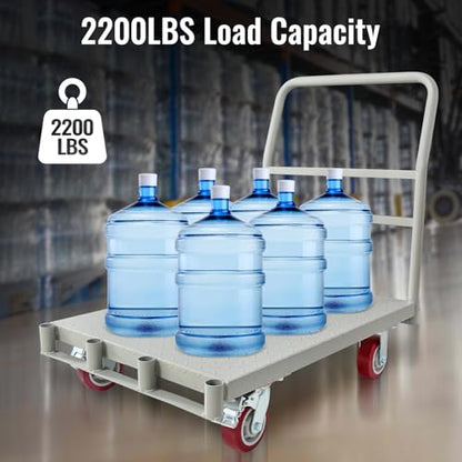 2-in-1 Steel Panel Truck Cart 2200 lbs Capacity, Heavy Duty Platform Truck Carts with 4 Side Handrails and 4 Swivel Casters, Flatbed Carts Lumber Drywall Cart for Handling and Storage, Grey