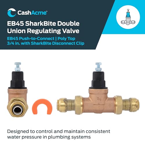 Cash Acme EB45 Pressure Regulating Valve with Disconnect Clip, Double Union, 3/4 Inch Push to Connect, Poly Top, 60 PSI, Compatible with SharkBite, PVA16P-DUSB-60 - size: 3/4 in.