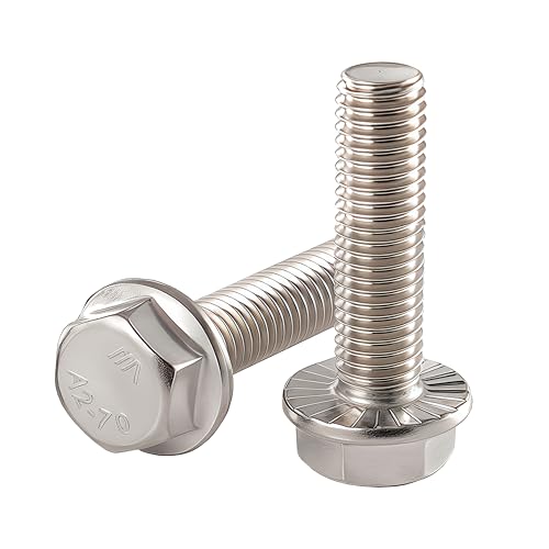 M8x1.25 x 60mm Flanged Hex Head Bolts, 304 Stainless Steel (A2-70), Bright Finish, Fully Threaded, Hexagon Head Flange Bolts, Quantity 10 - size: 60mm(10PCS)