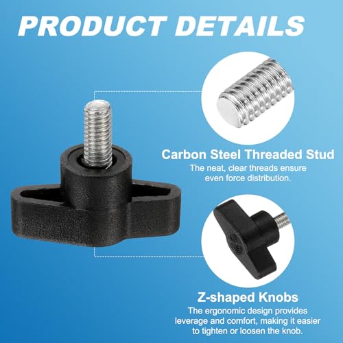 PATIKIL M6 x 12mm Tee Wing Thumb Screws, 6Pcs Carbon Steel Mechanical Handle Bolt Thumb Screws for Remove Replace Hand Clamping Tightening Knobs Power Supply, Black - size: M6 x 12mm