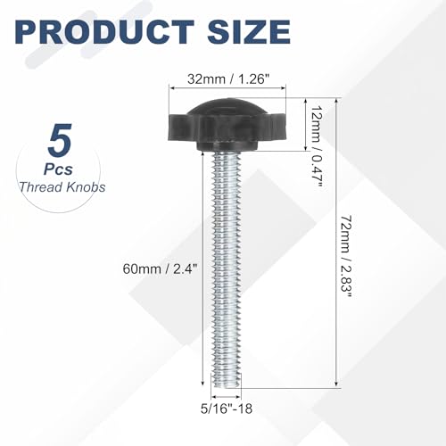 uxcell 5Pcs 5/16"-18 Star Knobs 2.4" Threaded Stud Male Clamping Knob - size: 5/16"-18, 2.4"