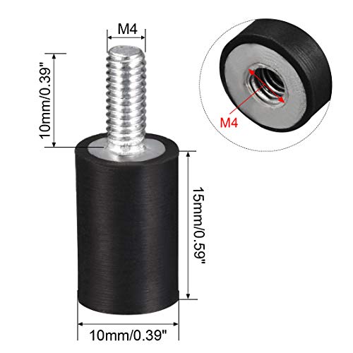 uxcell M4 Thread Male Female Rubber Mounts Vibration Isolators Shock Absorber 10mm X 15mm Black 8pcs - size: M4x10mmx15mm