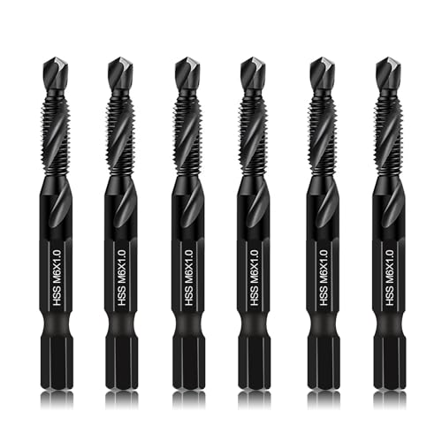 DKIBBITH 6 Packs M6 Combination Drill & Taps Bit Set, Screw Threading Tapping Tools in Size M6*1.0 with Anti-Rust Black Coating, 1/4" Hex Shank and Storage Case - size: M6x1.0