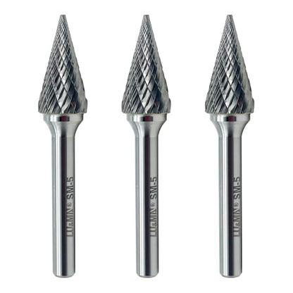 LU&MN SM-5 Tungsten Carbide Burr, Double Cut, 1/2" Head, 1/4" Shank, 3 Pcs - style: SM-5,3PCS