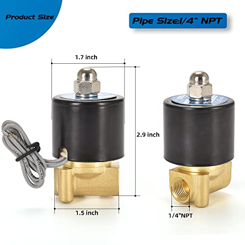 Brass Electric Solenoid Valve 12V 1/4"（inch） Pneumatic Air Valve Normally Colsed for Water Air Gas Fuel Oil - size: 1/4"-12V