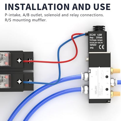 4V210-08 5/2 Way Pneumatic Solenoid Valve, 24V DC Single Solenoid Pilot Operated, Electric Air Control Valve for Air Cylinders, Automation (4V210-08 DC24V/Out of line) - color: Out of line/DC24V