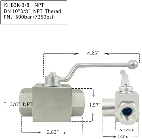 Autovo High Pressure Hydraulic Ball Valve KHB3K 3/8'' NPT,Shut-Off 3 Way Ball Valve,3/8" NPT Hydraulic Valve 7250 PSI - size: SR-KHB3K-3/8NPT-06-US