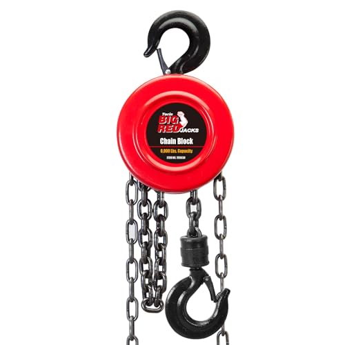 BIG RED TR9030 Torin Manual Hand Lift Steel Chain Block Hoist with 2 Hooks, 3 Ton (6,000 lb) Capacity, Red - color: Red, size: 3 Ton