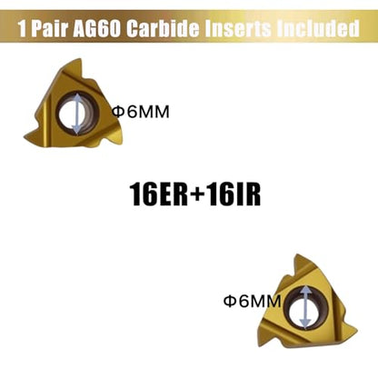 3/4" Threading Holders SER2020K16 + SEL2020K16 CNC Thread Turning Holders + 16ER/16IR AG60 Carbide Threading Inserts with Wrenches