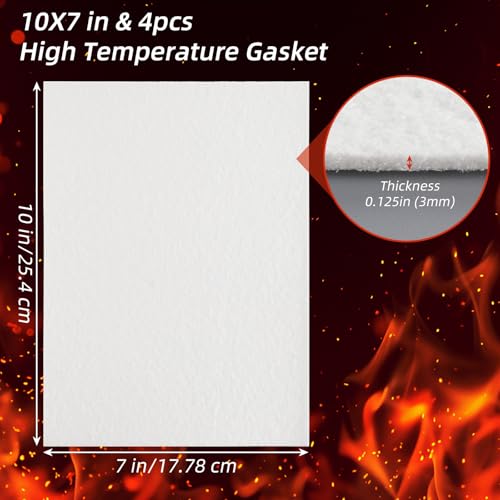 4 Piece High Temperature Gasket Paper Material 7"x10"x1/8" Thick Ceramic Fiber Gasket Paper High Temperature Fireproof Insulation Sheet for Wood Stove Pellet Stove Boiler Kiln Furnace Forge DIY Cut