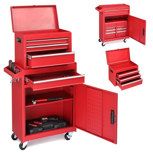 Winado 4-Drawer Rolling Tool Chest, 2-in-1 Large Storage Toolbox, Red - color: Red