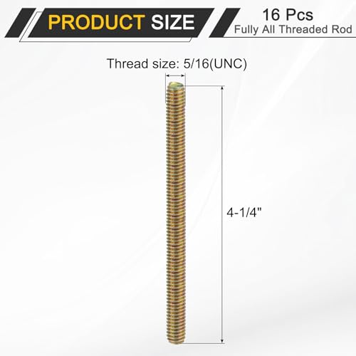 uxcell 16 Pack Fully All Threaded Rod 5/16" Thread, 4-1/4" Length, Thread Screw Threaded Rod Screw Sofa Foot Screw Bolt for Chair Furniture Mounting Assembly Fastening - size: 4-1/4"
