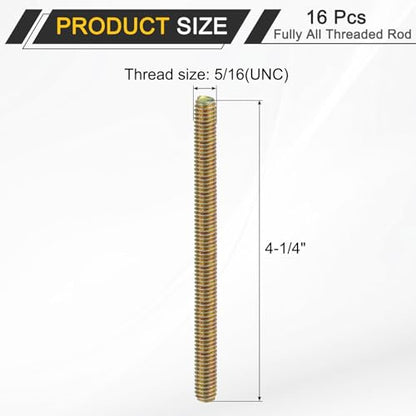 uxcell 16 Pack Fully All Threaded Rod 5/16" Thread, 4-1/4" Length, Thread Screw Threaded Rod Screw Sofa Foot Screw Bolt for Chair Furniture Mounting Assembly Fastening - size: 4-1/4"