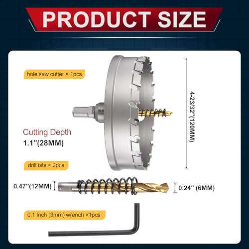 Tungsten Carbide Tipped Hole Saw 4-23/32 Inch 120mm Hole Cutter - size: 4-23/32 Inch (120mm)