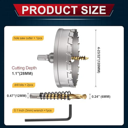 Tungsten Carbide Tipped Hole Saw 4-23/32 Inch 120mm Hole Cutter - size: 4-23/32 Inch (120mm)