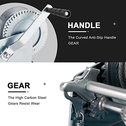 Heavy Duty Hand Winch 3500 lbs with 32 ft Steel Wire Rope, Hand Crank Strap Gear Winch with Steel Wire, for ATVs Boats Trailers Trucks Auto Marine - color: 3500lbs, size: Steel Cable