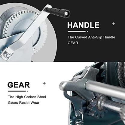 Heavy Duty Hand Winch 3500 lbs with 32 ft Steel Wire Rope, Hand Crank Strap Gear Winch with Steel Wire, for ATVs Boats Trailers Trucks Auto Marine - color: 3500lbs, size: Steel Cable