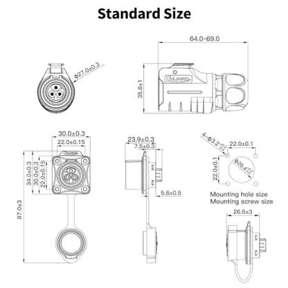CNLINKO LP-20 3 Pin IP68 Waterproof Connector Aviation Plug with 1M Cable - size: 3-Pin, style: Plug with 1M Cable