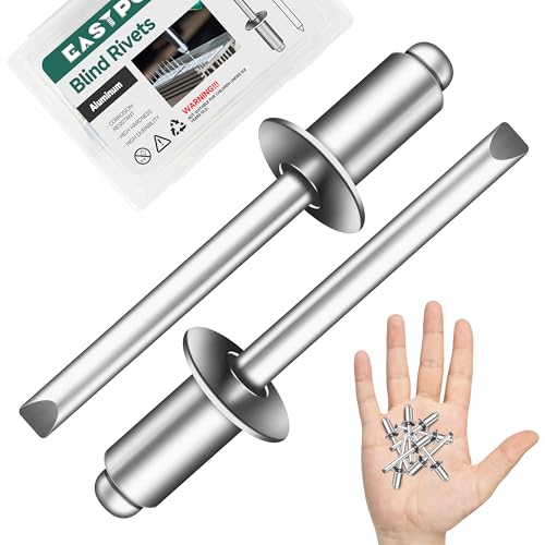 150 Pcs 1/4" x 1/2" Aluminum Blind Pro Rivets, 6.4 x 12mm Pop Rivets, 1/4 Rivet Aluminum Grip and Steel Mandrel - color: Silver, size: 1/4" x 1/2"