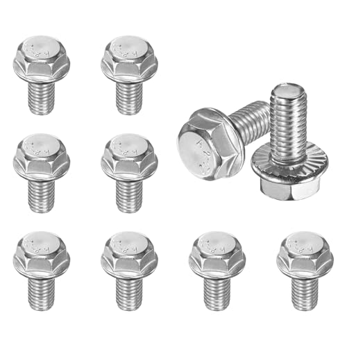 M METERXITY 10 Pack Flanged Hex Head Bolts, M8 x 16mm 304 Stainless Steel External Hex Drive Screws, Metric Fully Threaded Screw for Furniture Car DIY Project [Silver Tone] - size: M8 x 16mm