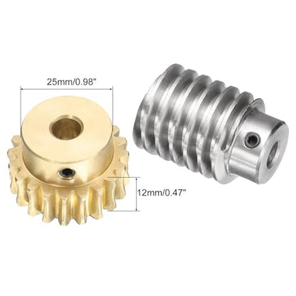 uxcell Worm Gear Set 20T 1.5 Module 20:1 Reduction Rate, Right Rotation Drive Gear Box Wheel Reduce Transmission Part (Brass Gear-8mm Bore, #45 Steel Rod 8mm Bore) - size: 8mm x 8mm
