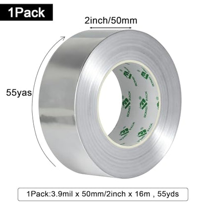 BOMEI PACK Aluminum Foil Tape 3.9Mil x 2inch x 164ft Heavy Duty Metal HVAC Foil Tape,High Temperature Tape Perfect for Sealing, Patching,Air Ducts, Insulation,HVAC and Metal Repair