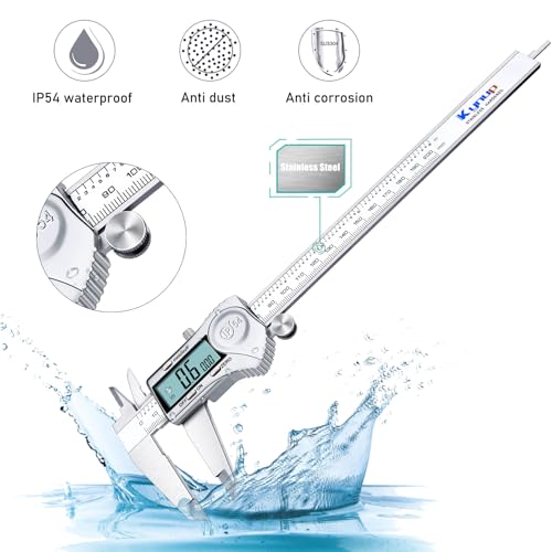 Kynup 8 Inch Digital Caliper Measuring Tool, Stainless Steel Micrometer - color: Silver, size: 200mm
