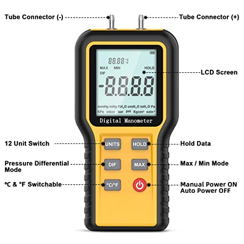 CFM Anemometer AP-856A Air Flow Meter with PC Connect to Download Data and HVAC Manometer Gas Pressure Meter AP-QX-1201 (2Packs)