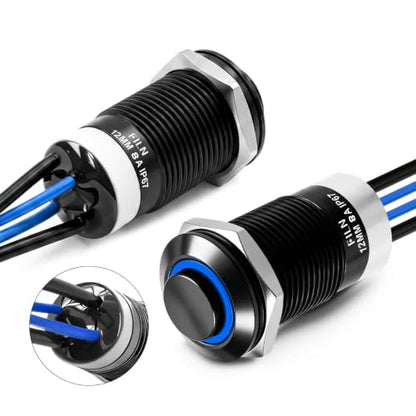 2PCS 8A 12mm Latching Push Button Switch 12V-24V DC IP67 High Head - color: Blue