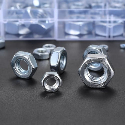 Metric Hex Nuts Assortment Kit, 430 Pcs Stainless Steel Hex Nuts Set, Hex Hardware Nuts, Coarse Thread Hexagon Nuts for Screw Bolts, M2 M2.5 M3 M4 M5 M6 M8 M10 M12