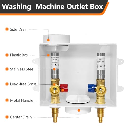 HeSun Washing Machine Outlet Box, 1/2"Crimp PEX x 3/4"MHT Outlet(WM007-1) - size: Washing Machine Box W/ SS Arrestor, style: F1807 Crimp