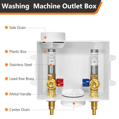 HeSun Washing Machine Outlet Box, 1/2"Crimp PEX x 3/4"MHT Outlet(WM007-1) - size: Washing Machine Box W/ SS Arrestor, style: F1807 Crimp
