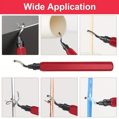 Deburring Tool with 5 High Speed Steel Swivel Blades - Works on Metal, Resin, PVC Pipes, Plastic and 3D Printed Edges - Plumbing & 3D Printing Burr Removal Reamer Tool (red) - color: Red