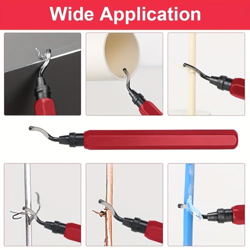 Deburring Tool with 5 High Speed Steel Swivel Blades - Works on Metal, Resin, PVC Pipes, Plastic and 3D Printed Edges - Plumbing & 3D Printing Burr Removal Reamer Tool (red) - color: Red